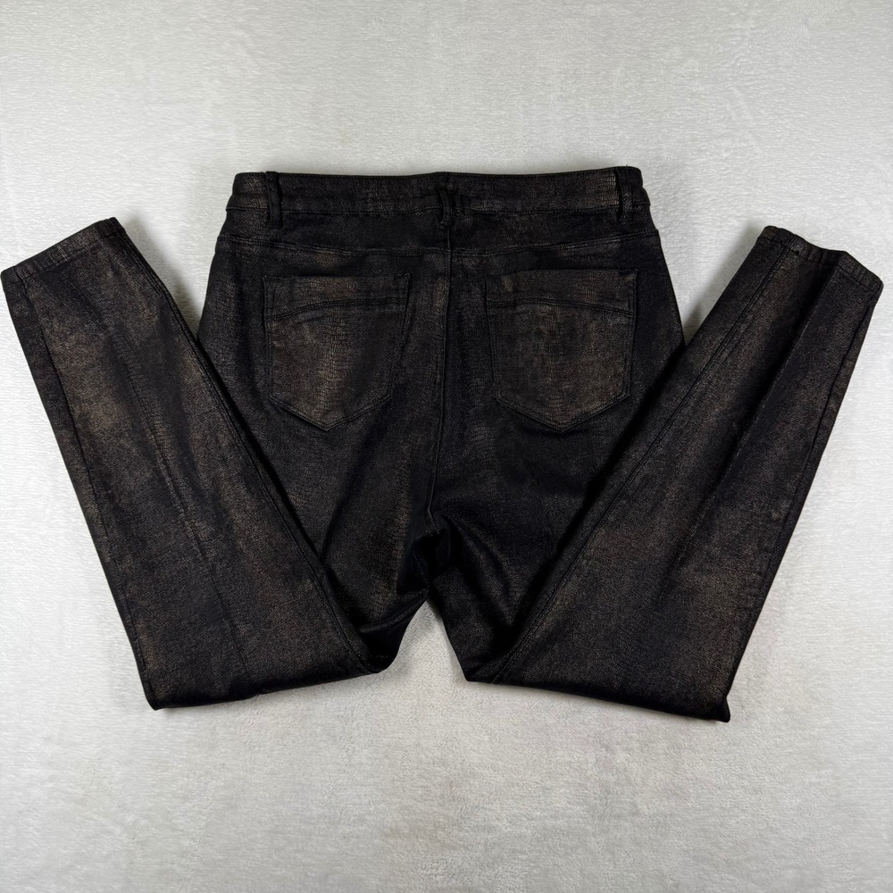 John Mark Black Bronze Metallic Snakeskin Print Skinny Ankle Pants Size 16